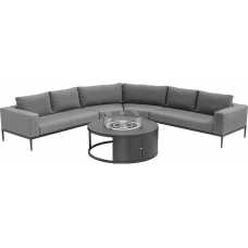 Maze Eve Outdoor Corner Sofa Set With Fire Pit Table - Flanelle