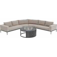 Maze Eve Outdoor Corner Sofa Set With Fire Pit Table - Oatmeal