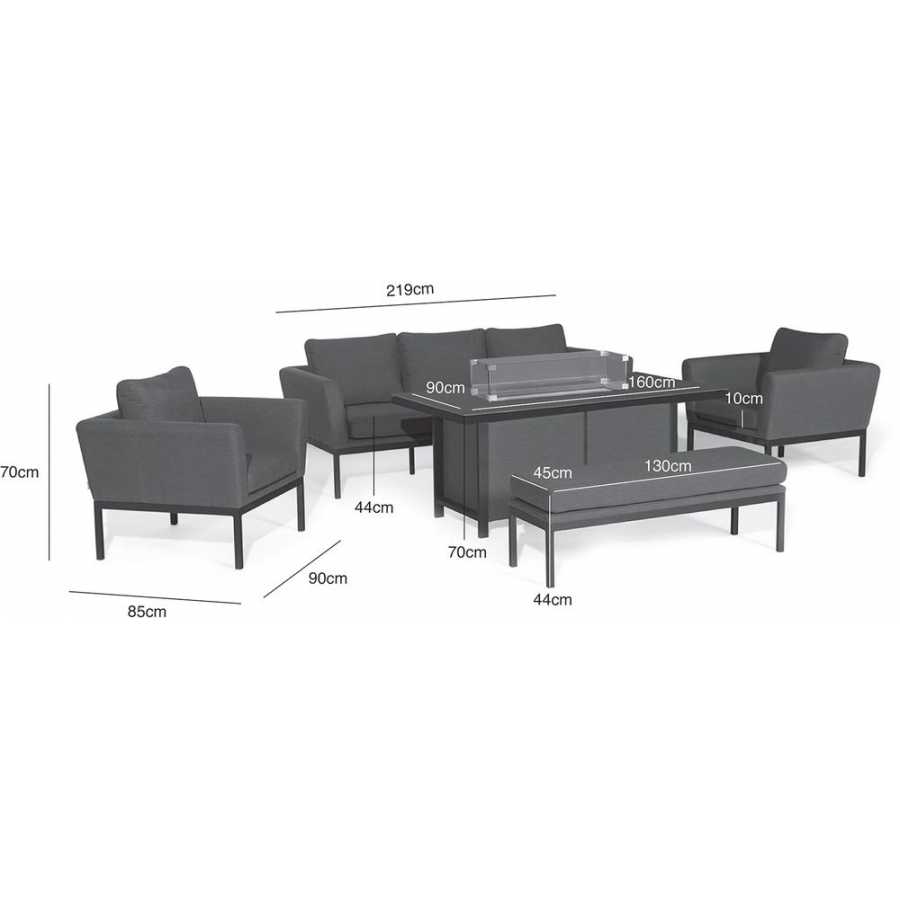 Maze Pulse Sofa Set With Fire Pit Table - Charcoal