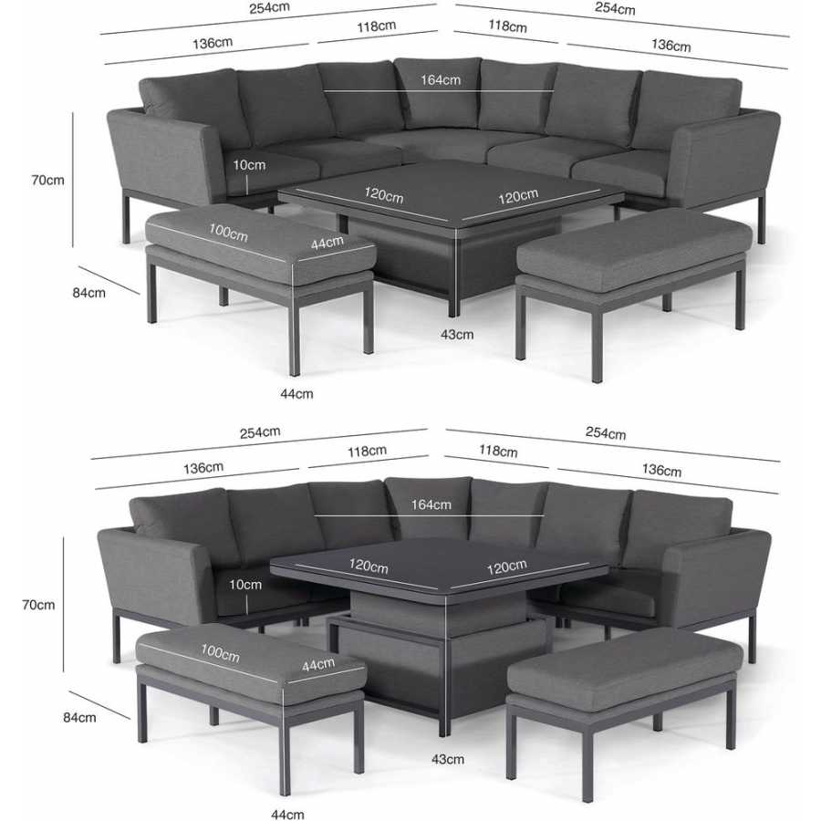 Maze Pulse Deluxe 10 Seater Outdoor Corner Sofa Set With Rising Table - Flanelle