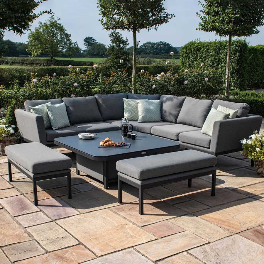 Maze Pulse Deluxe 10 Seater Outdoor Corner Sofa Set With Rising Table - Flanelle