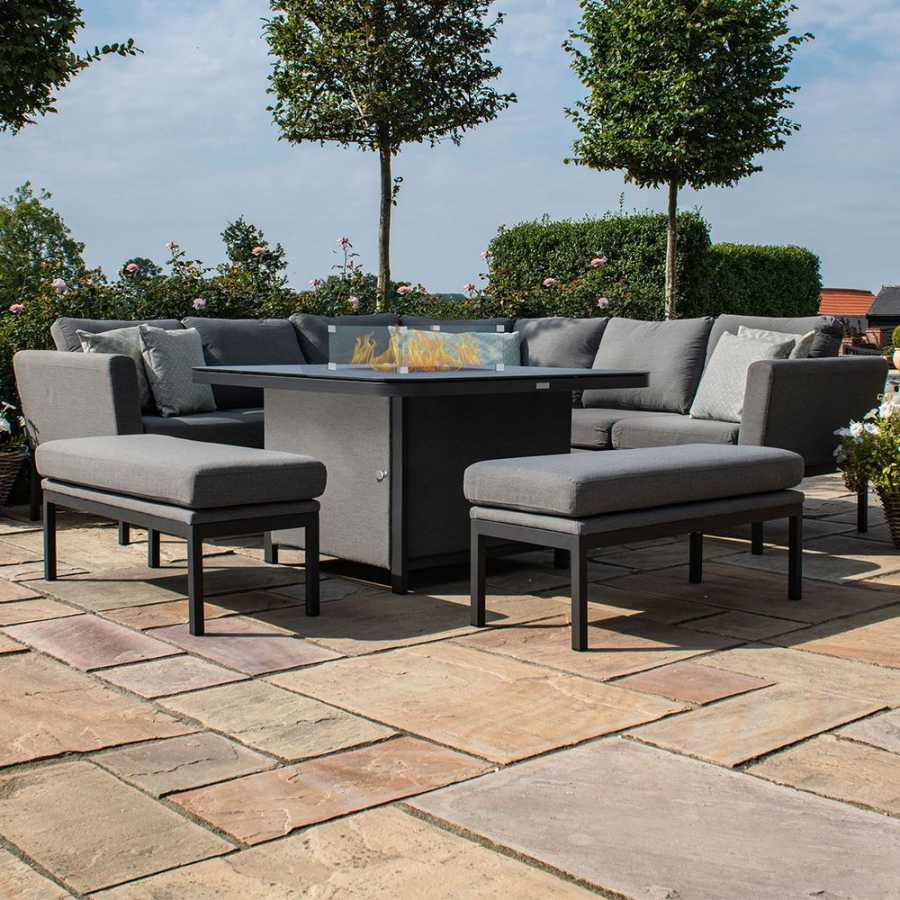 Maze Pulse 10 Seater Outdoor Corner Sofa Set With Fire Pit Table - Flanelle
