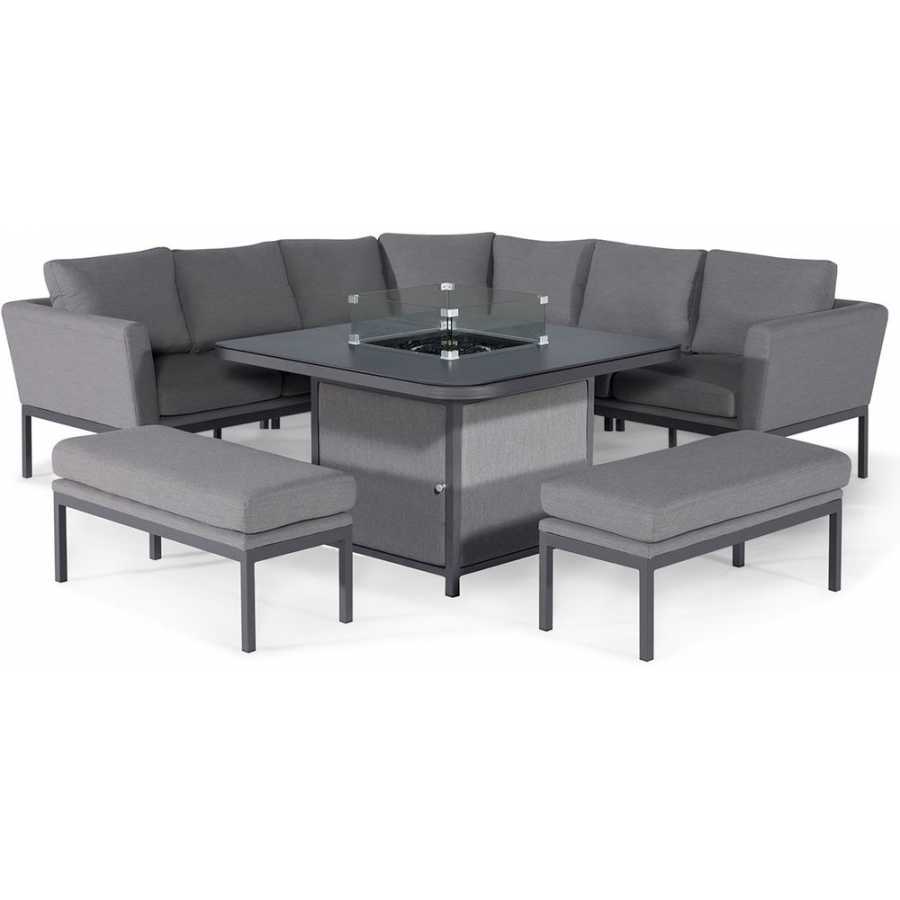 Maze Pulse 10 Seater Outdoor Corner Sofa Set With Fire Pit Table - Flanelle