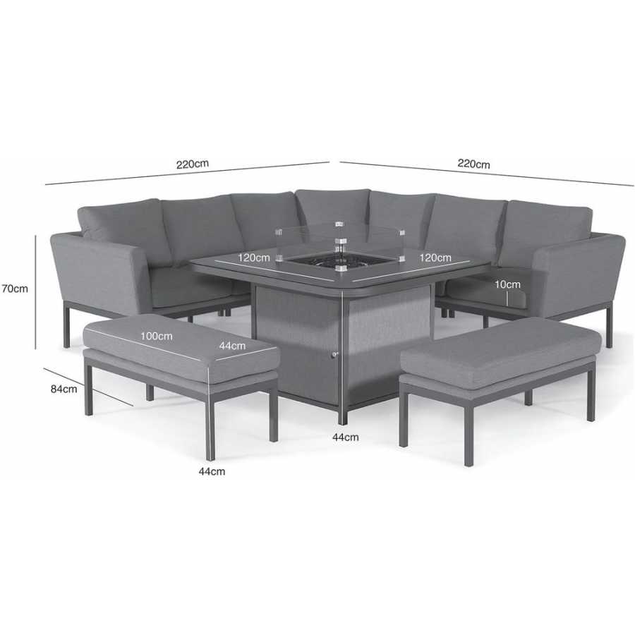 Maze Pulse 10 Seater Outdoor Corner Sofa Set With Fire Pit Table - Flanelle