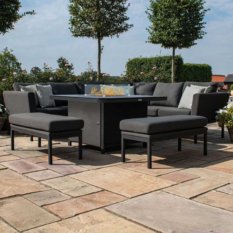 Maze Pulse 10 Seater Outdoor Corner Sofa Set With Fire Pit Table - Charcoal