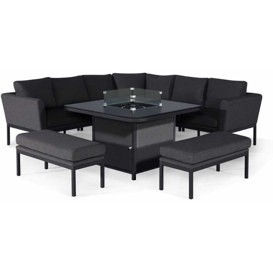 Maze Pulse 10 Seater Outdoor Corner Sofa Set With Fire Pit Table - Charcoal