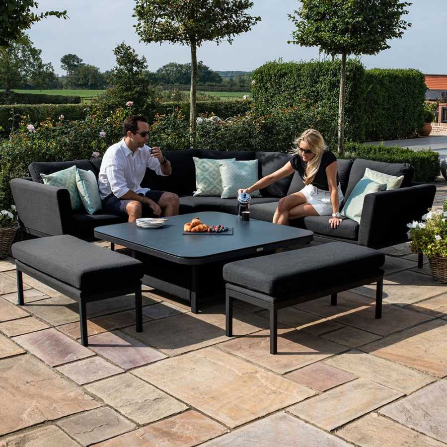 Maze Pulse Deluxe 10 Seater Outdoor Corner Sofa Set With Rising Table - Charcoal