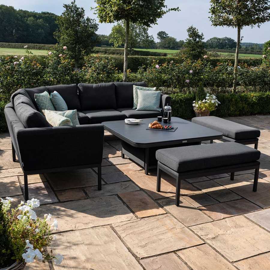 Maze Pulse Deluxe 10 Seater Outdoor Corner Sofa Set With Rising Table - Charcoal