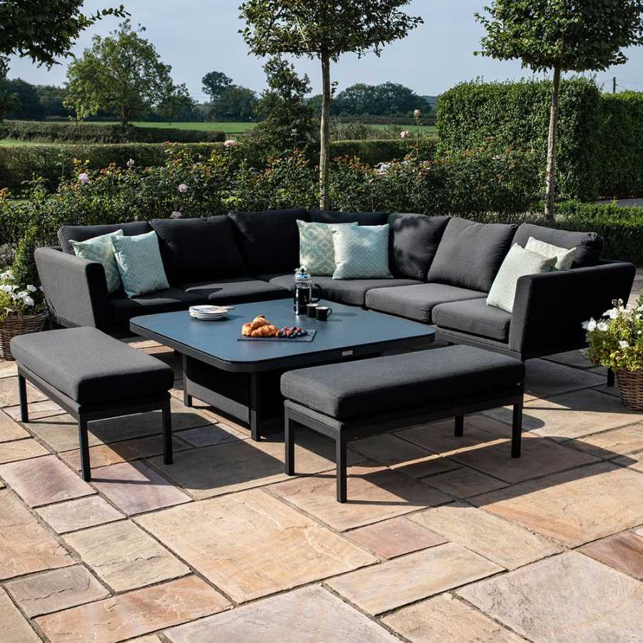 Maze Pulse Deluxe 10 Seater Outdoor Corner Sofa Set With Rising Table - Charcoal