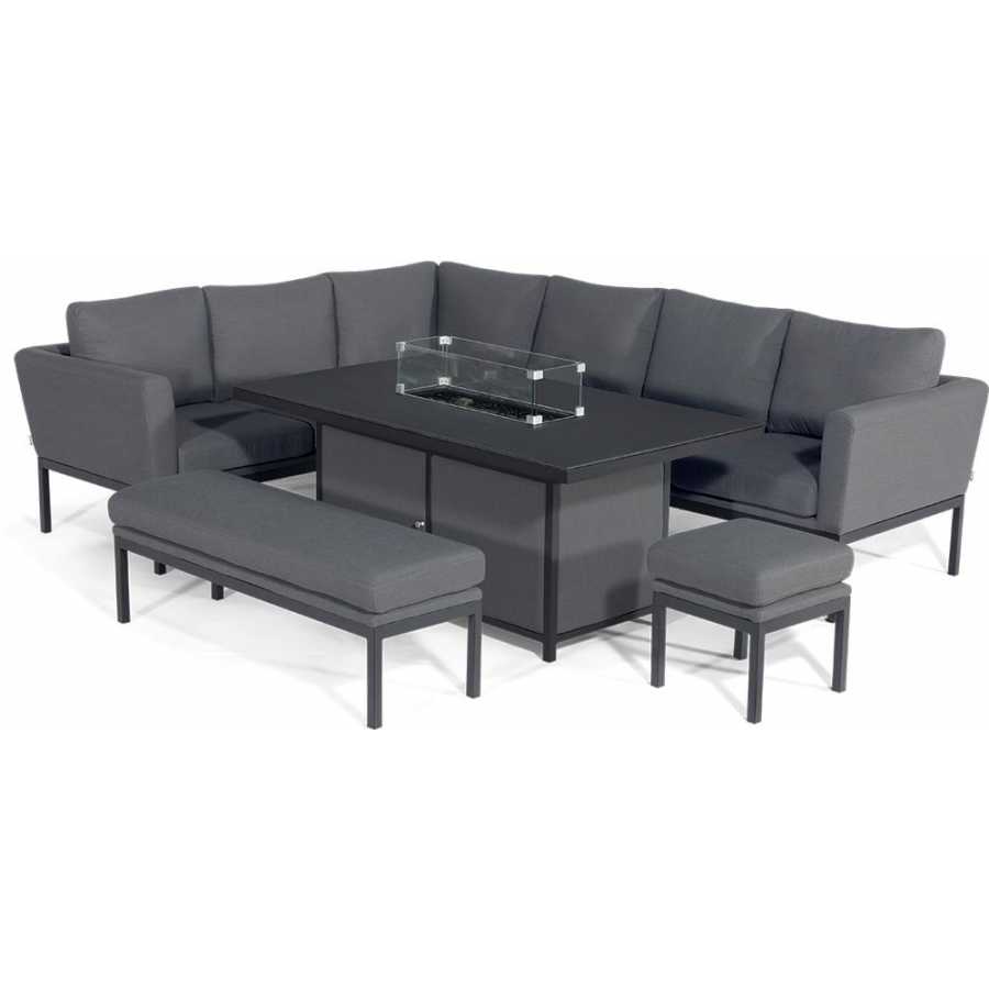 Maze Pulse Right 9 Seater Outdoor Corner Sofa Set With Fire Pit Table - Flanelle