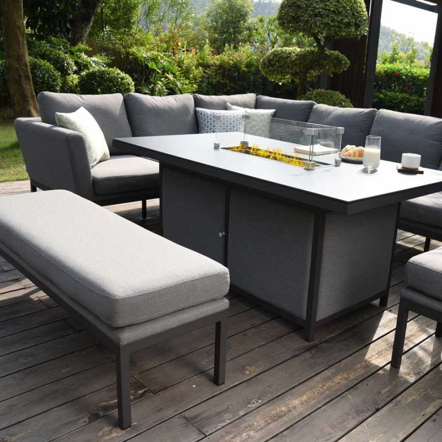 Maze Pulse Right 9 Seater Outdoor Corner Sofa Set With Fire Pit Table - Flanelle