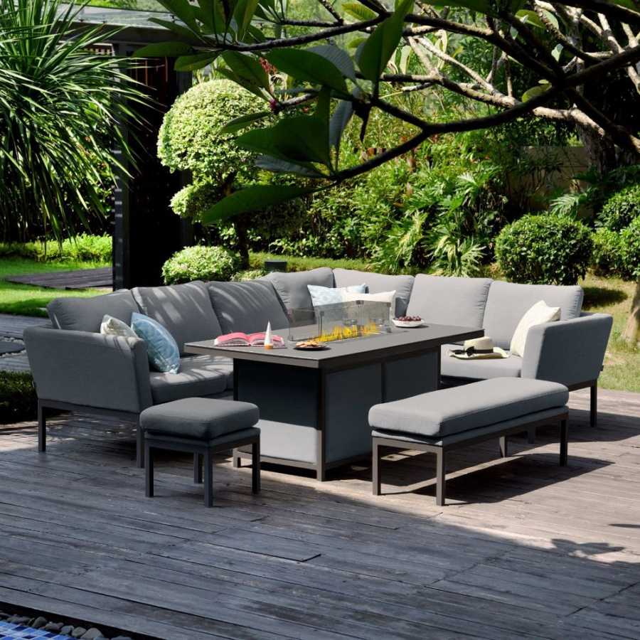 Maze Pulse Left 9 Seater Outdoor Corner Sofa Set With Fire Pit Table - Flanelle