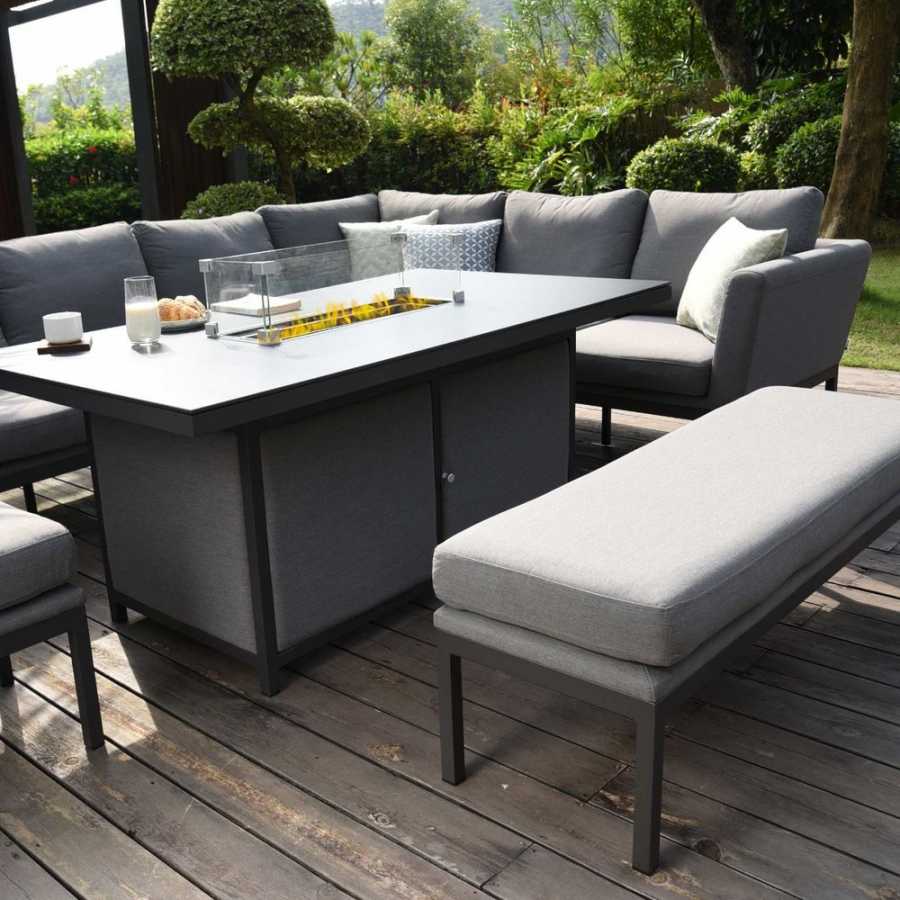 Maze Pulse Left 9 Seater Outdoor Corner Sofa Set With Fire Pit Table - Flanelle