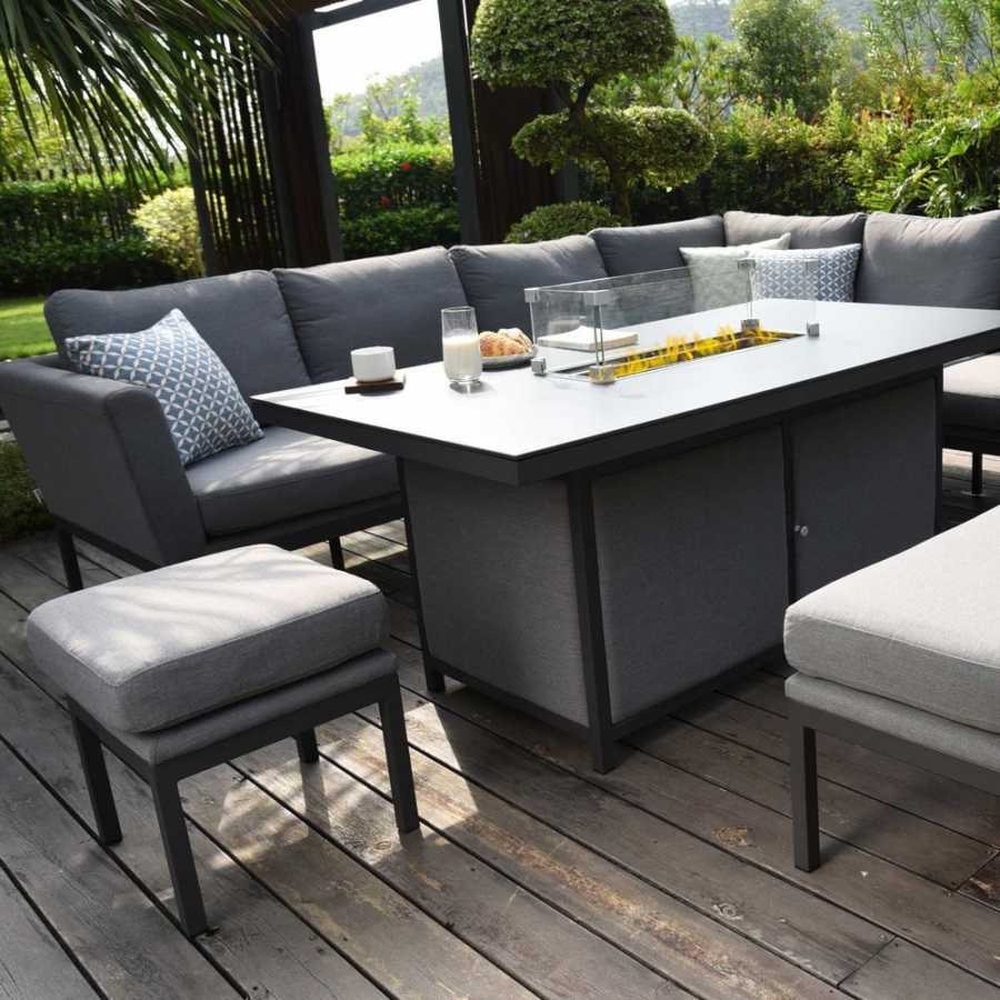 Maze Pulse Left 9 Seater Outdoor Corner Sofa Set With Fire Pit Table - Flanelle