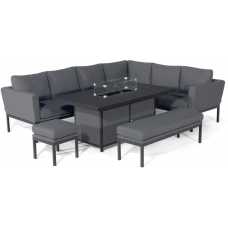 Maze Pulse Left 9 Seater Outdoor Corner Sofa Set With Fire Pit Table - Flanelle