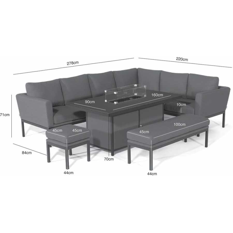 Maze Pulse Left 9 Seater Outdoor Corner Sofa Set With Fire Pit Table - Flanelle