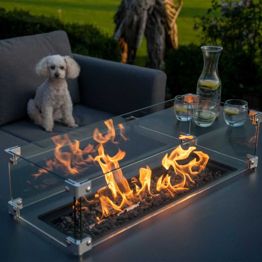 Maze Pulse Left 9 Seater Outdoor Corner Sofa Set With Fire Pit Table - Flanelle