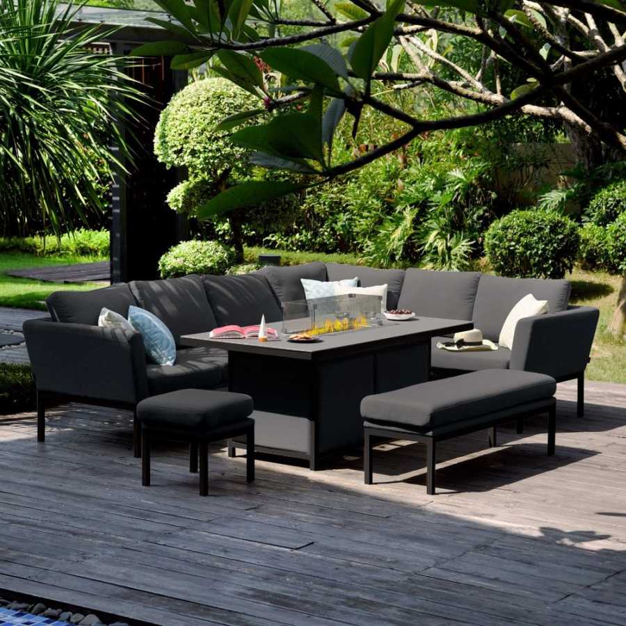 Maze Pulse Left 9 Seater Outdoor Corner Sofa Set With Fire Pit Table - Charcoal