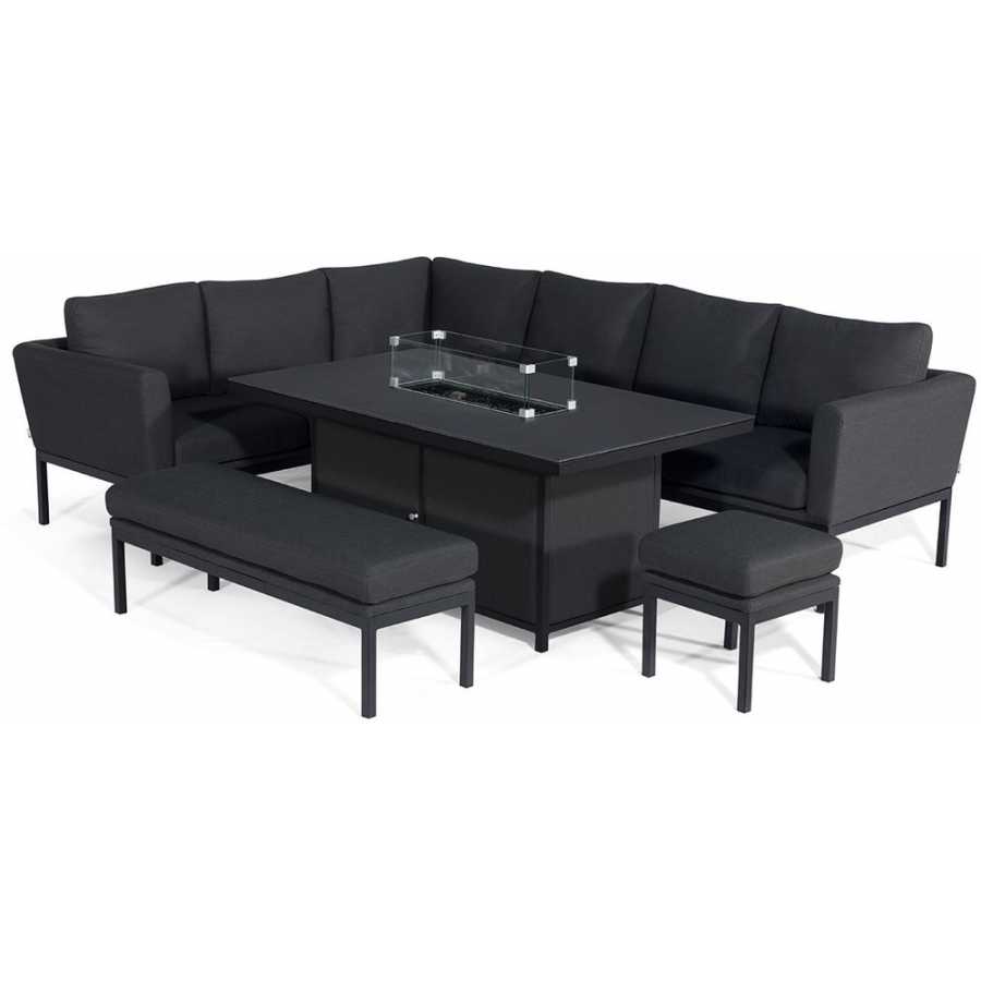 Maze Pulse Right 9 Seater Outdoor Corner Sofa Set With Fire Pit Table - Charcoal