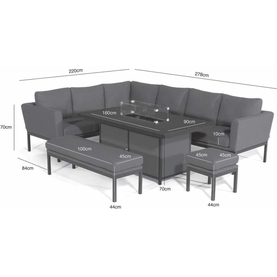 Maze Pulse Right 9 Seater Outdoor Corner Sofa Set With Fire Pit Table - Charcoal