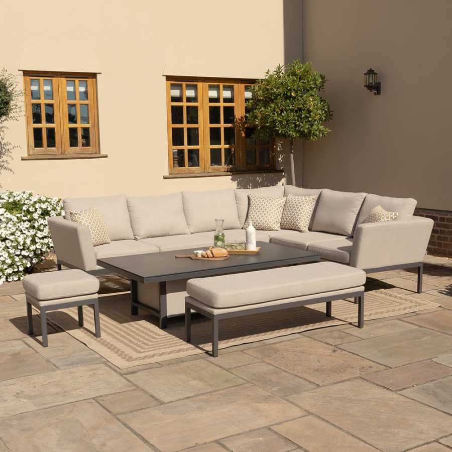 Maze Pulse Left 10 Seater Outdoor Corner Sofa Set With Rising Table - Oatmeal