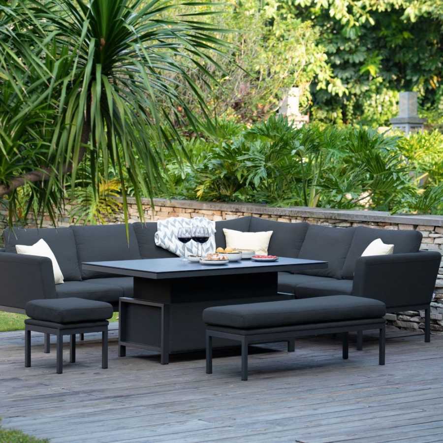 Maze Pulse Left 10 Seater Outdoor Corner Sofa Set With Rising Table - Charcoal