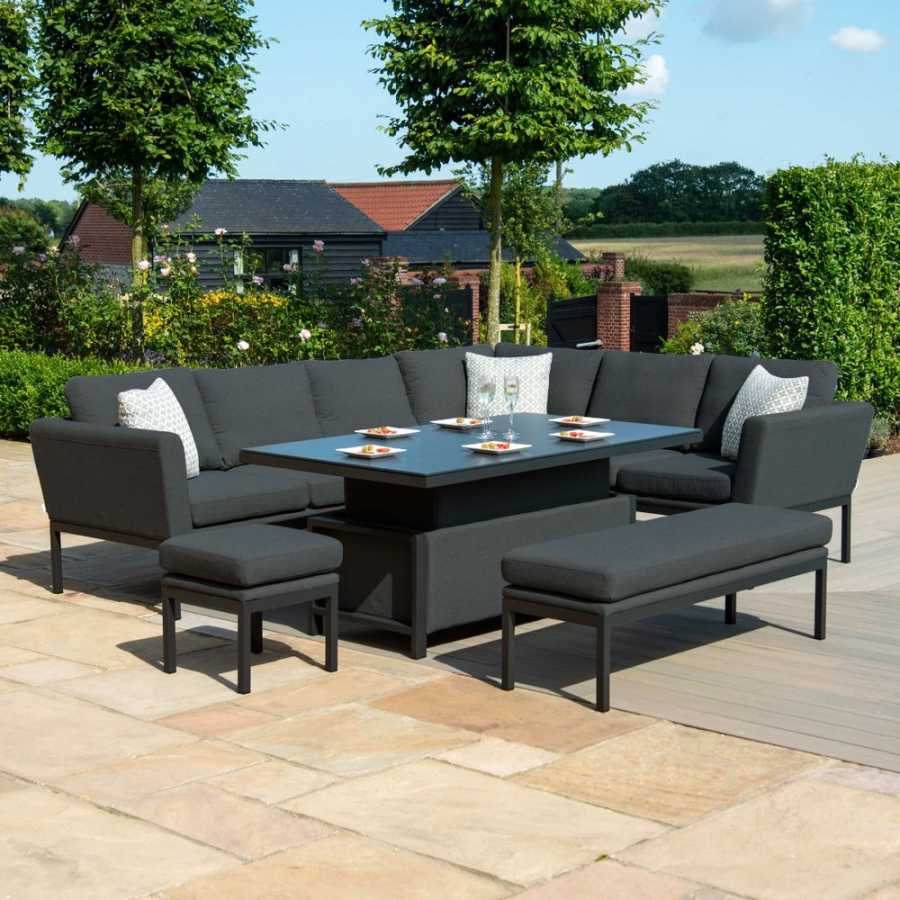 Maze Pulse Left 10 Seater Outdoor Corner Sofa Set With Rising Table - Charcoal