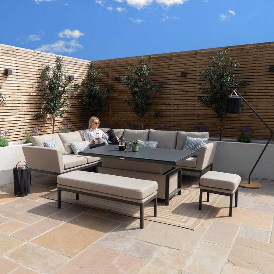 Maze Pulse Right 10 Seater Outdoor Corner Sofa Set With Rising Table - Oatmeal