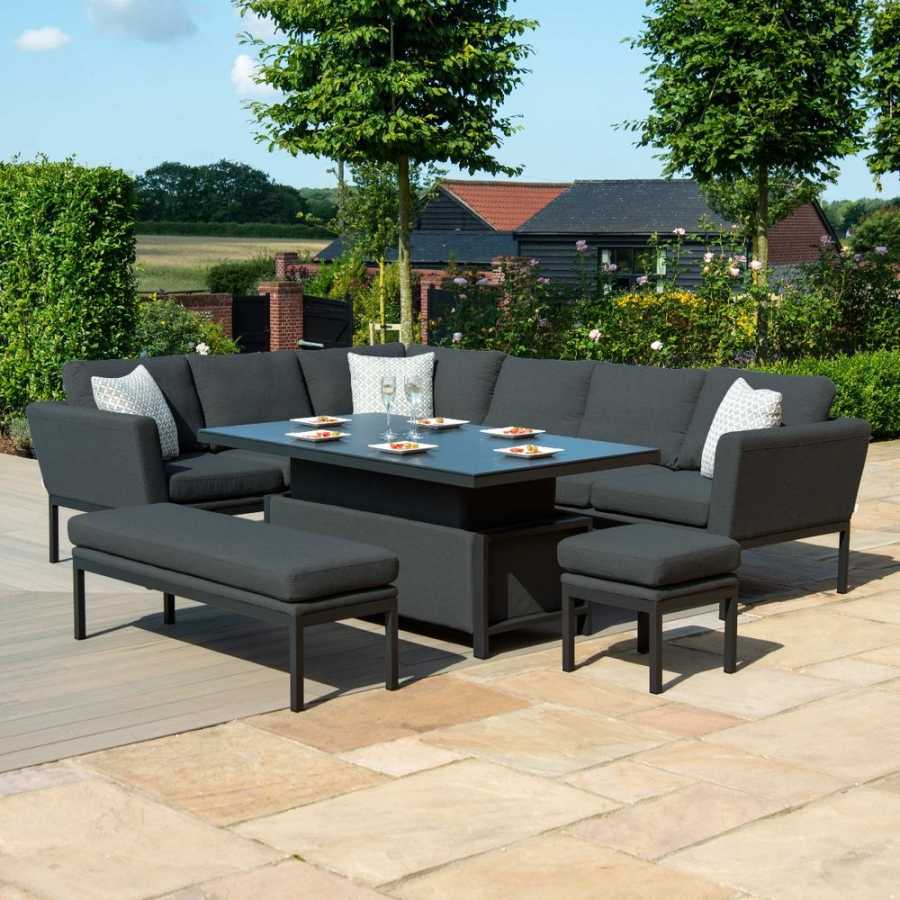 Maze Pulse Right 10 Seater Outdoor Corner Sofa Set With Rising Table - Charcoal