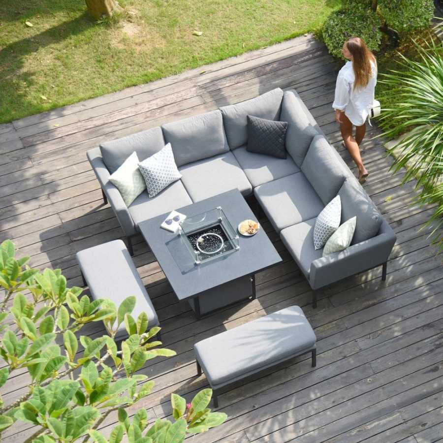 Maze Pulse 9 Seater Outdoor Corner Sofa Set With Fire Pit Table - Flanelle