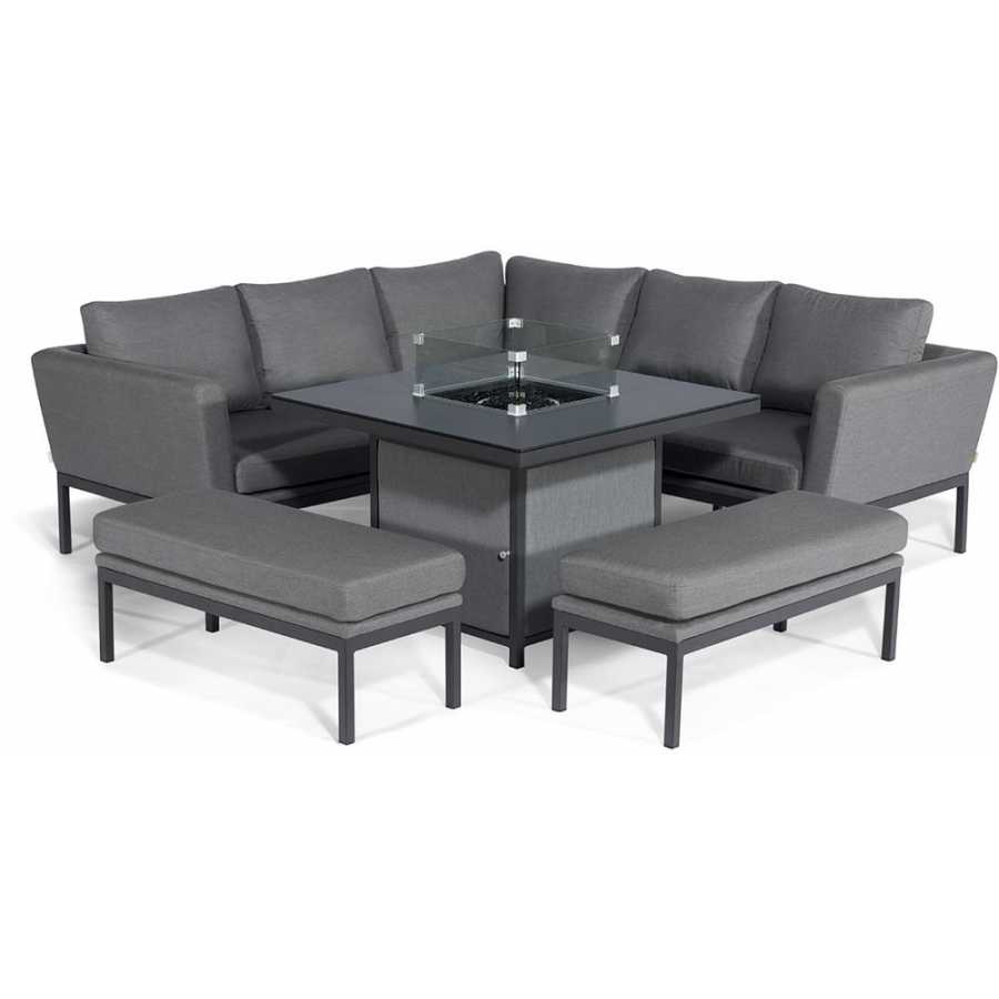 Maze Pulse 9 Seater Outdoor Corner Sofa Set With Fire Pit Table - Flanelle