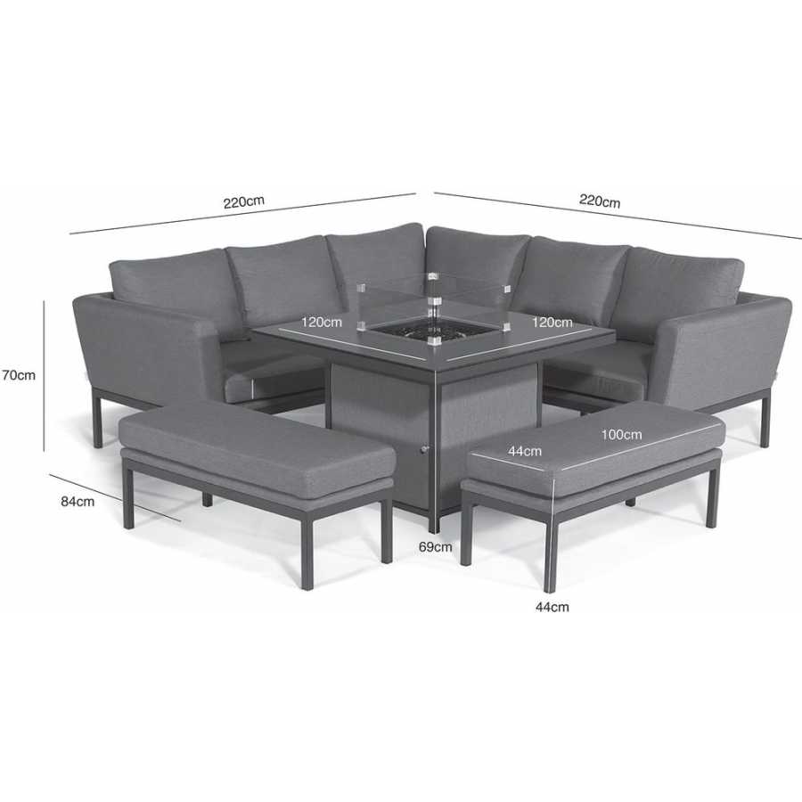 Maze Pulse 9 Seater Outdoor Corner Sofa Set With Fire Pit Table - Flanelle