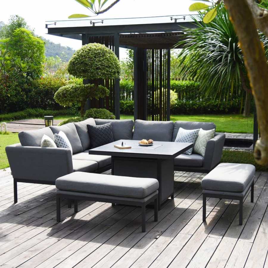 Maze Pulse 9 Seater Outdoor Corner Sofa Set With Fire Pit Table - Flanelle