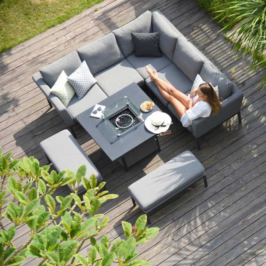 Maze Pulse 9 Seater Outdoor Corner Sofa Set With Fire Pit Table - Flanelle