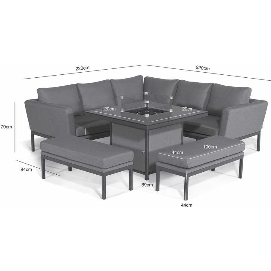 Maze Pulse 9 Seater Outdoor Corner Sofa Set With Fire Pit Table - Lead Chine