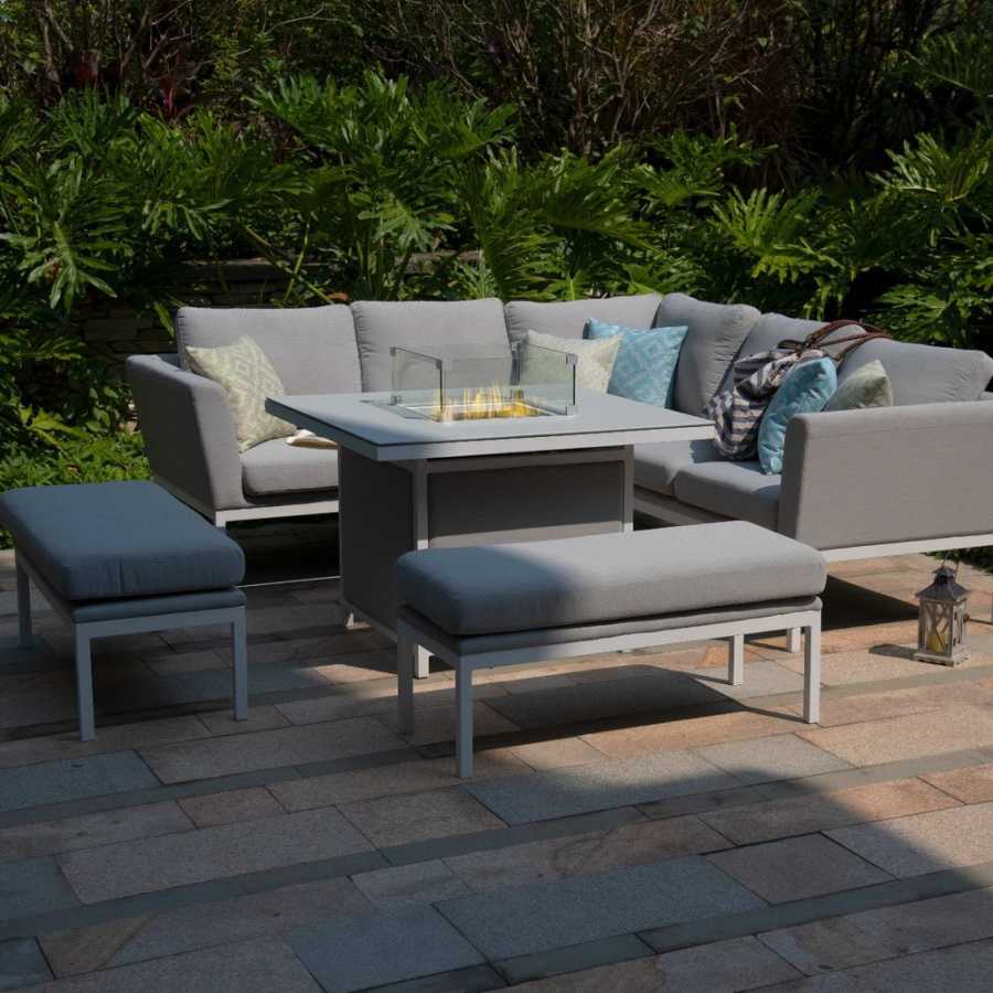 Maze Pulse 9 Seater Outdoor Corner Sofa Set With Fire Pit Table - Lead Chine