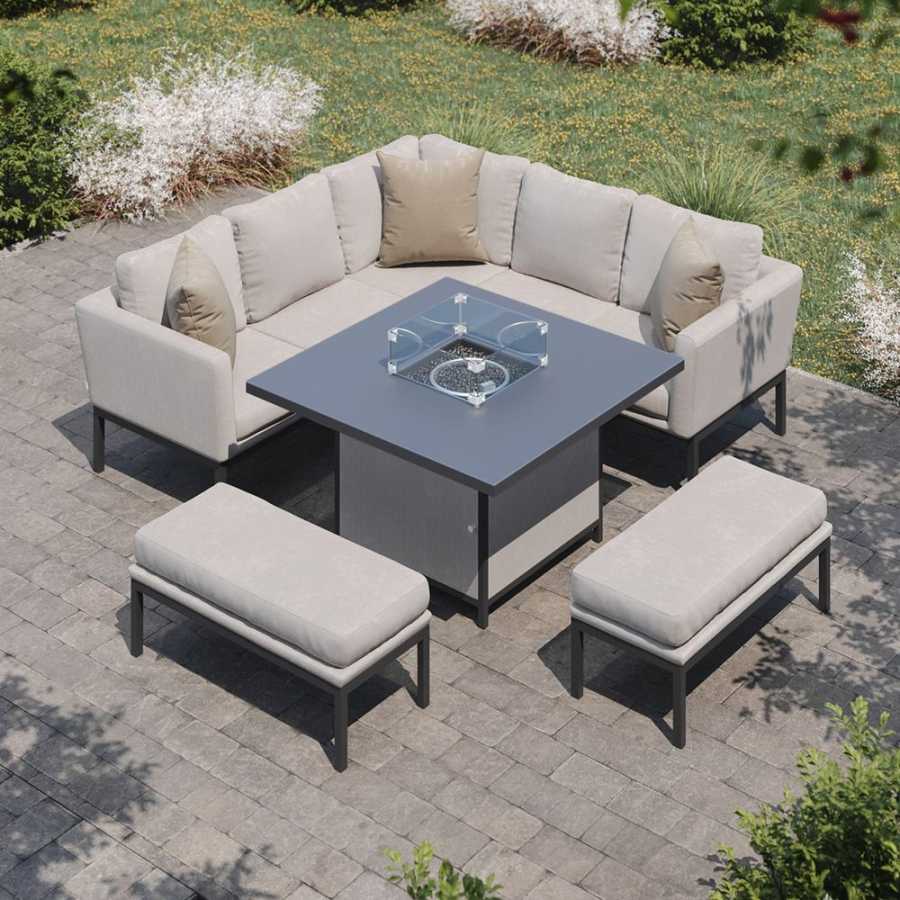 Maze Pulse 9 Seater Outdoor Corner Sofa Set With Fire Pit Table - Oatmeal