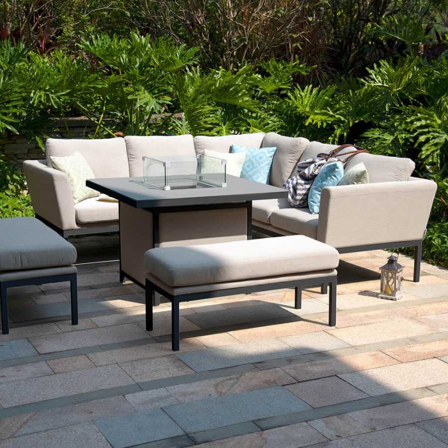 Maze Pulse 9 Seater Outdoor Corner Sofa Set With Fire Pit Table - Oatmeal