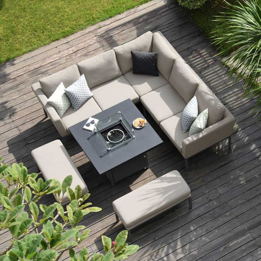 Maze Pulse 9 Seater Outdoor Corner Sofa Set With Fire Pit Table - Oatmeal