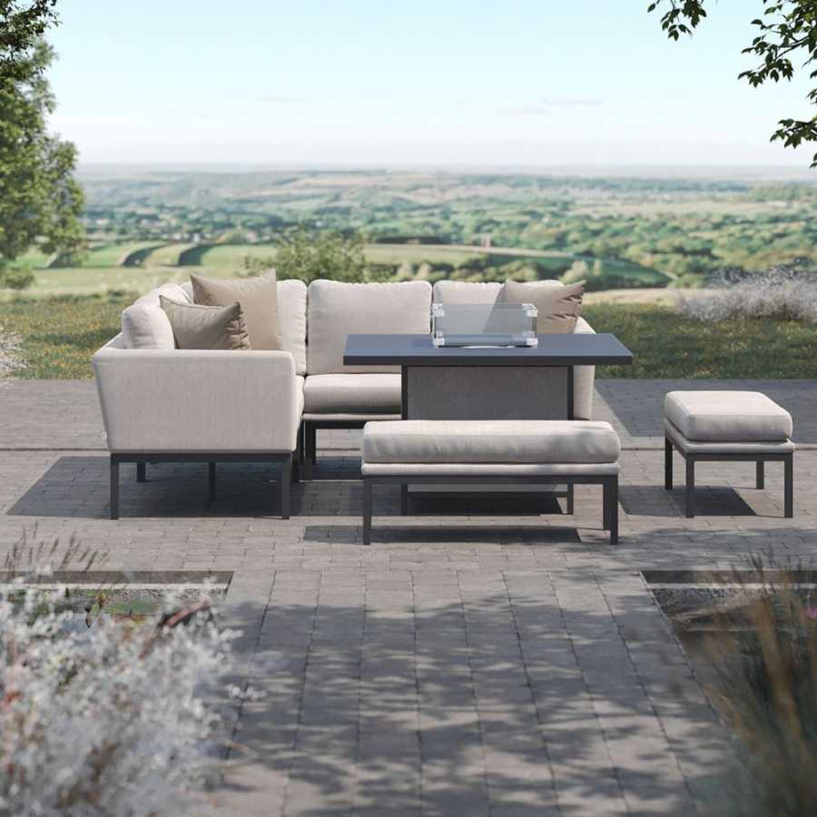 Maze Pulse 9 Seater Outdoor Corner Sofa Set With Fire Pit Table - Oatmeal