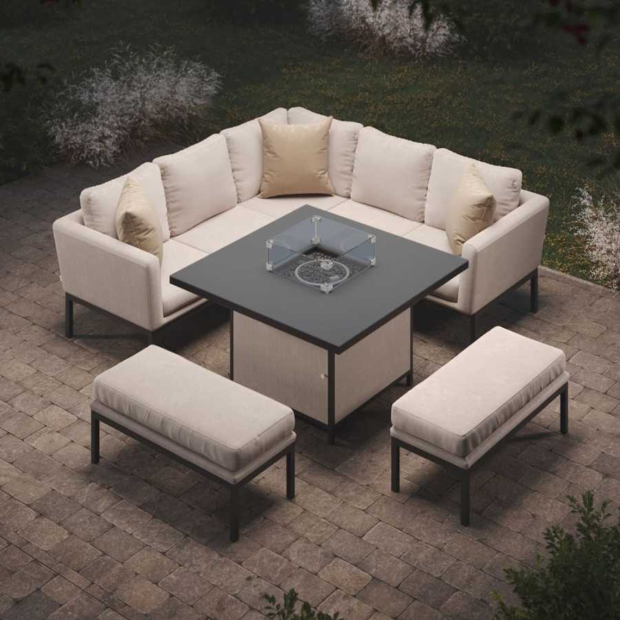 Maze Pulse 9 Seater Outdoor Corner Sofa Set With Fire Pit Table - Oatmeal
