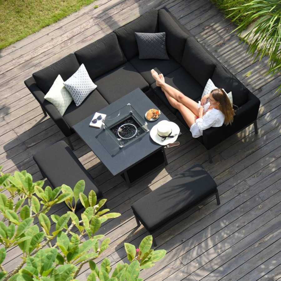 Maze Pulse 9 Seater Outdoor Corner Sofa Set With Fire Pit Table - Charcoal