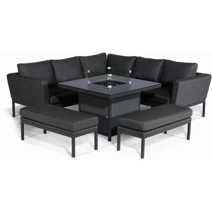 Maze Pulse 9 Seater Outdoor Corner Sofa Set With Fire Pit Table - Charcoal