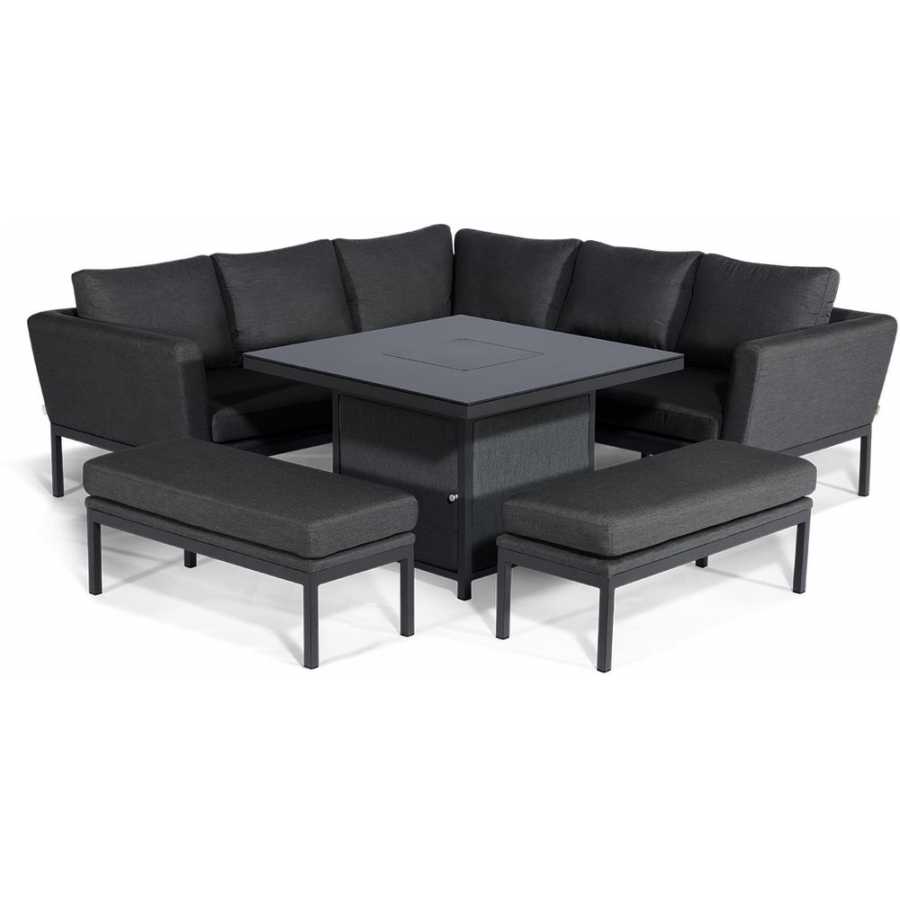 Maze Pulse 9 Seater Outdoor Corner Sofa Set With Fire Pit Table - Charcoal