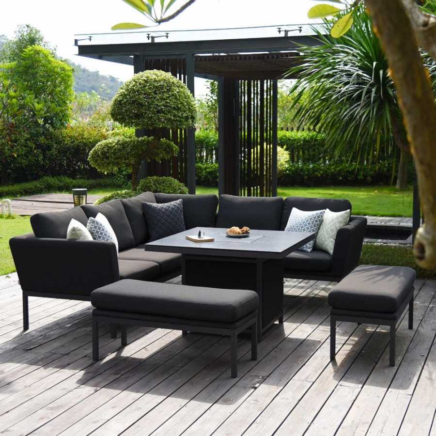 Maze Pulse 9 Seater Outdoor Corner Sofa Set With Fire Pit Table - Charcoal