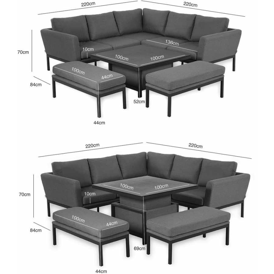 Maze Pulse 9 Seater Outdoor Corner Sofa Set With Rising Table - Charcoal