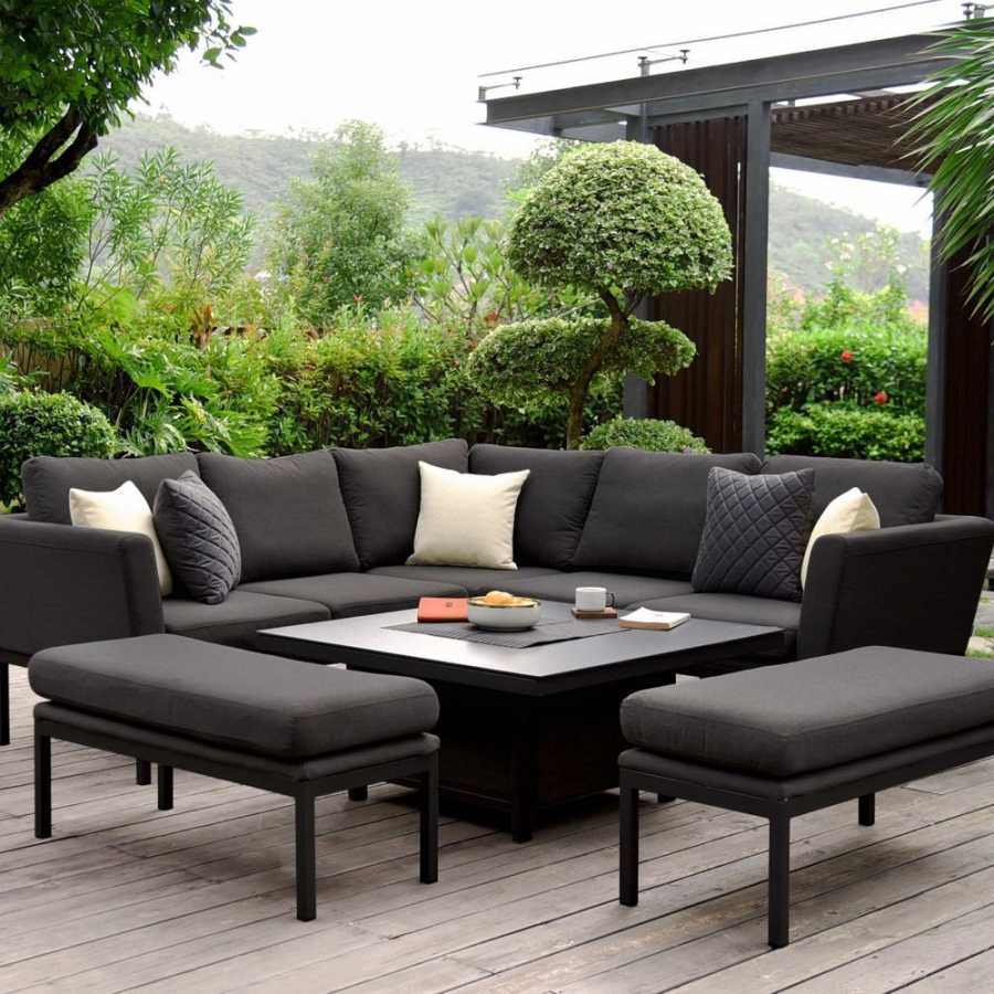 Maze Pulse 9 Seater Outdoor Corner Sofa Set With Rising Table - Charcoal