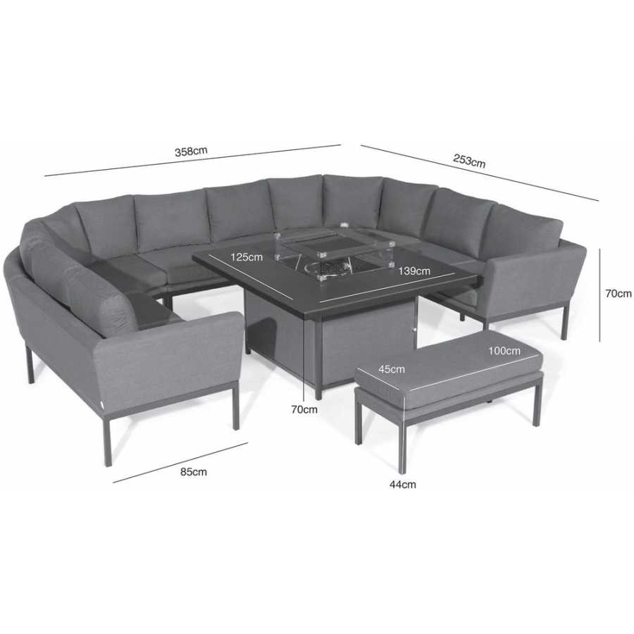 Maze Pulse U-Shaped Outdoor Sofa Set With Fire Pit Table - Charcoal