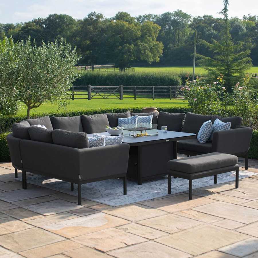 Maze Pulse U-Shaped Outdoor Sofa Set With Fire Pit Table - Charcoal