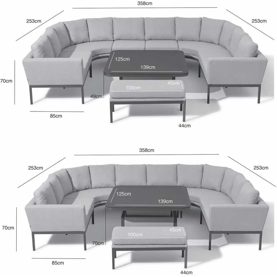 Maze Pulse U-Shaped Outdoor Sofa Set With Rising Table - Lead Chine